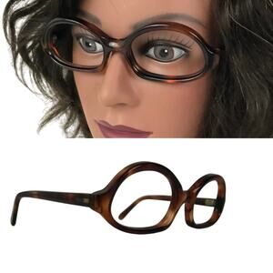 Deadstock 1960s Brown Tortoise Stripes Oval Director Eyeglasses / frame only